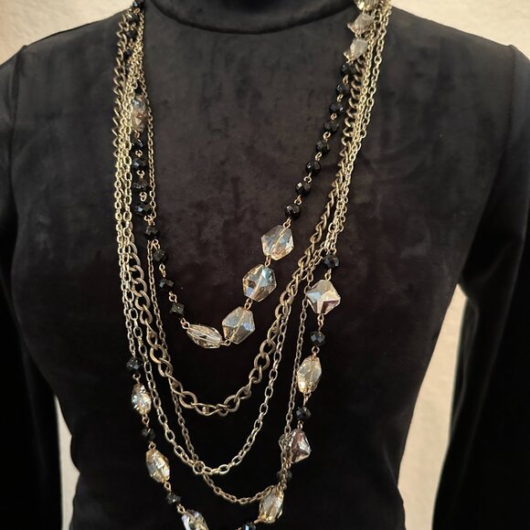 Five Strand Chain Bead and Cystal Necklace - Picture 5 of 8